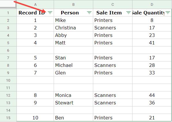 Cách xóa hàng trống trong Google Sheets